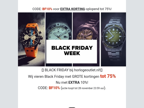 ✨BLACK FRIDAY bij horlogeoutlet.nl! ⏰Kortingen tot 75%✨