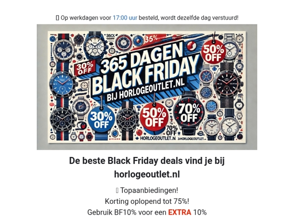 De beste Black Friday deals vind je bij horlogeoutlet.nl ALTIJD MINIMAAL 35% tot wel 75% korting!🎁