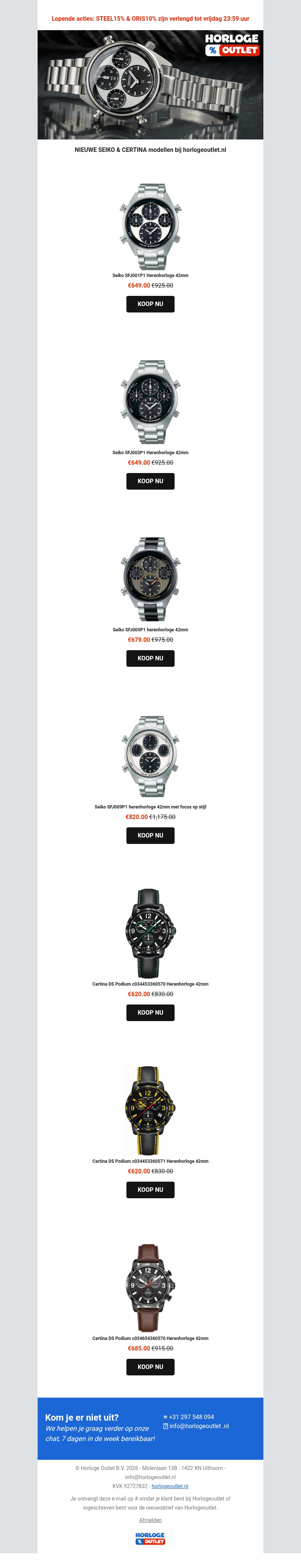 🕒Reminder - Lopende acties: STEEL15% & ORIS10% zijn verlengd tot vrijdag 23:59 uur! 🕒Reminder - Lopende acties: STEEL15% & ORIS10% zijn verlengd tot vrijdag 23:59 uur!
