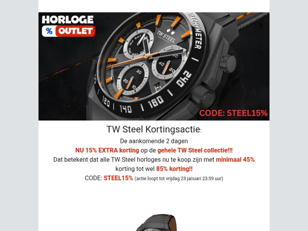 TW Steel actie: Profiteer van 15% EXTRA korting!