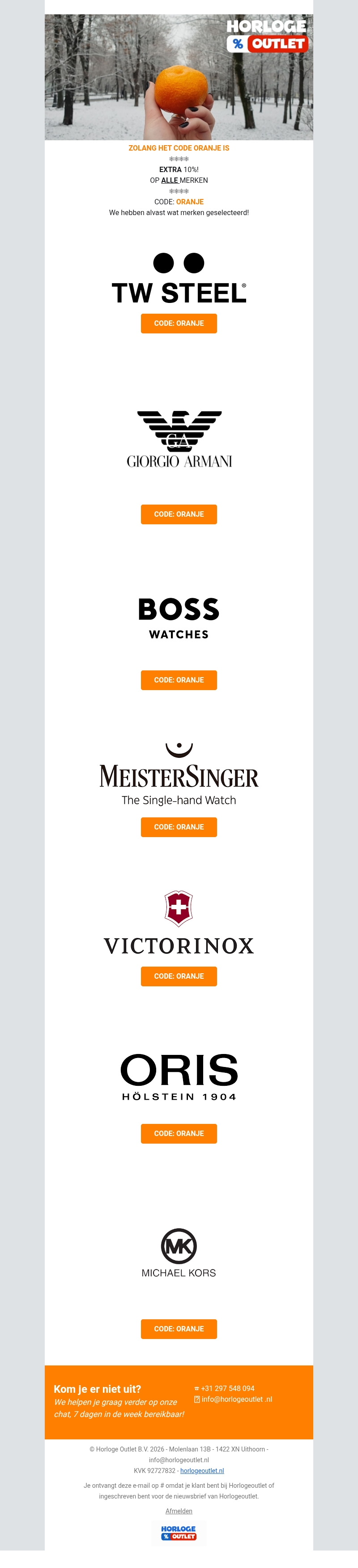 📣CODE ORANJE bij horlogeoutlet.nl - 10% extra korting!🚨 📣CODE ORANJE bij horlogeoutlet.nl - 10% extra korting!🚨