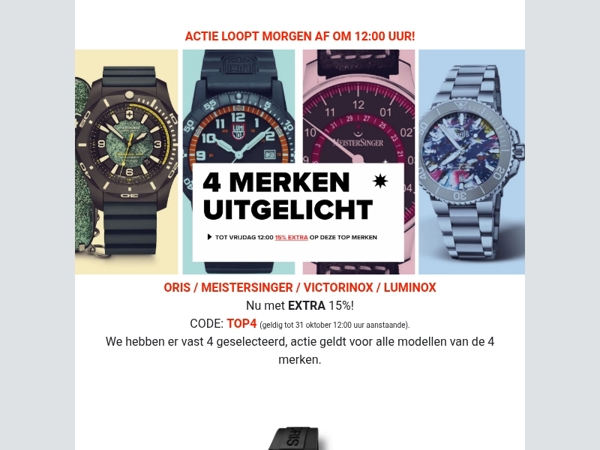 Laatste kans - 4 TOP merken uitgelicht met 15% EXTRA korting - Actie loopt tot morgen 12:00!