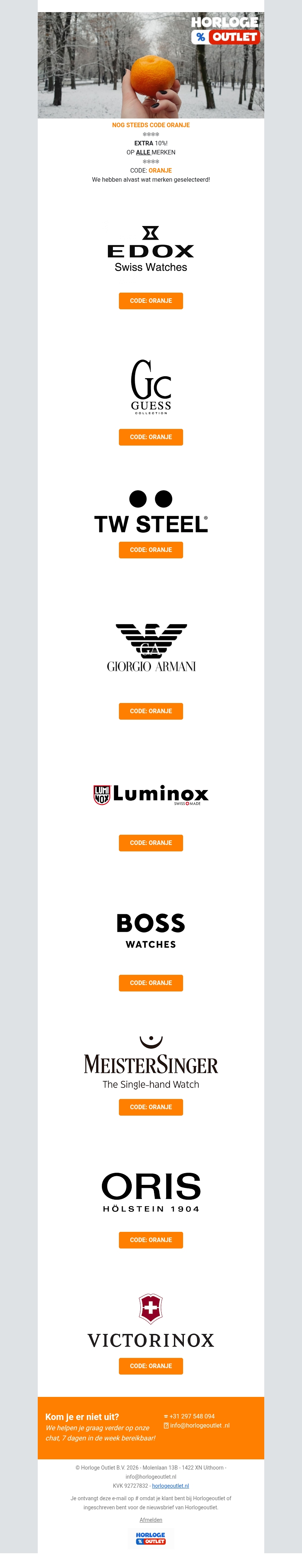 📣Nog Steeds CODE ORANJE bij horlogeoutlet.nl - 10% extra korting!🚨 📣Nog Steeds CODE ORANJE bij horlogeoutlet.nl - 10% extra korting!🚨