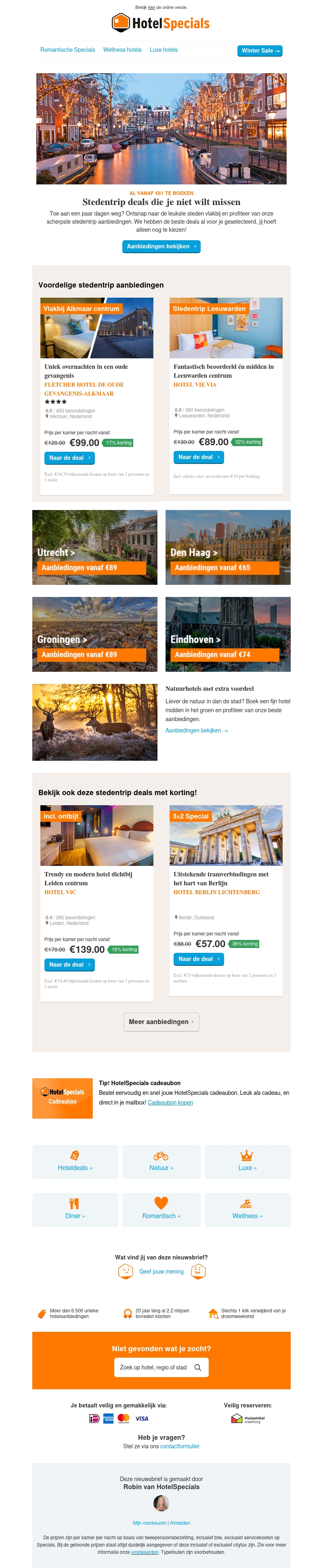 Stedentrip deals vanaf €61 Stedentrip deals vanaf €61