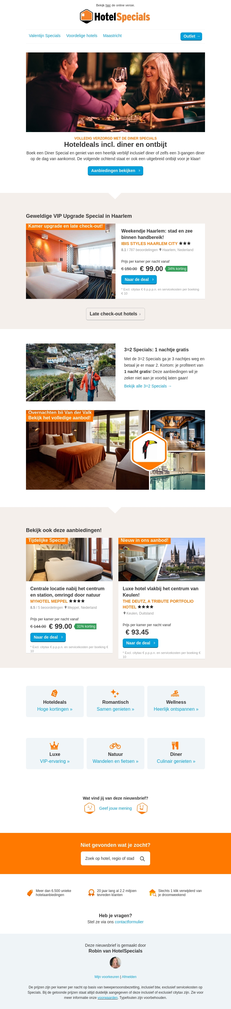 Hoteldeals incl. diner en ontbijt Hoteldeals incl. diner en ontbijt