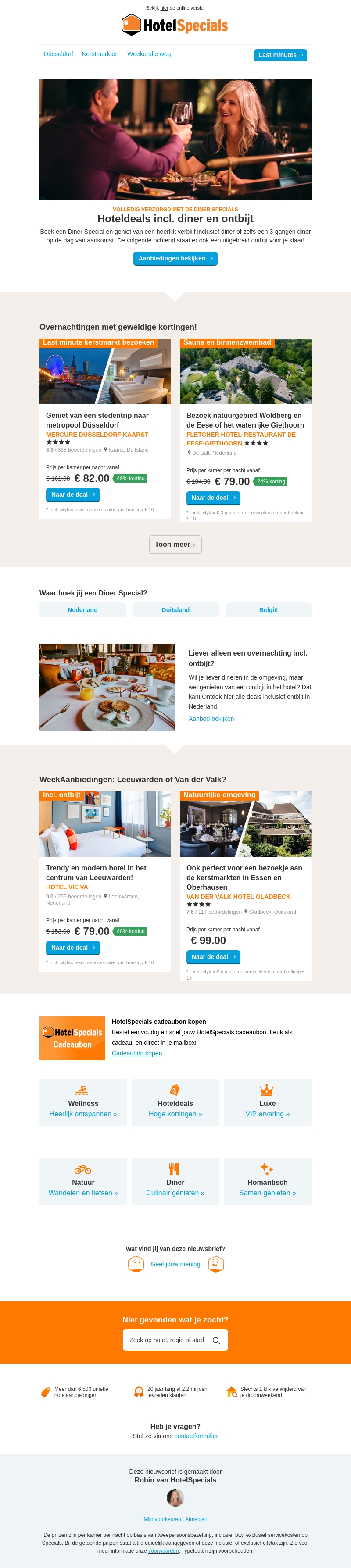 Hoteldeals incl. diner en ontbijt Hoteldeals incl. diner en ontbijt