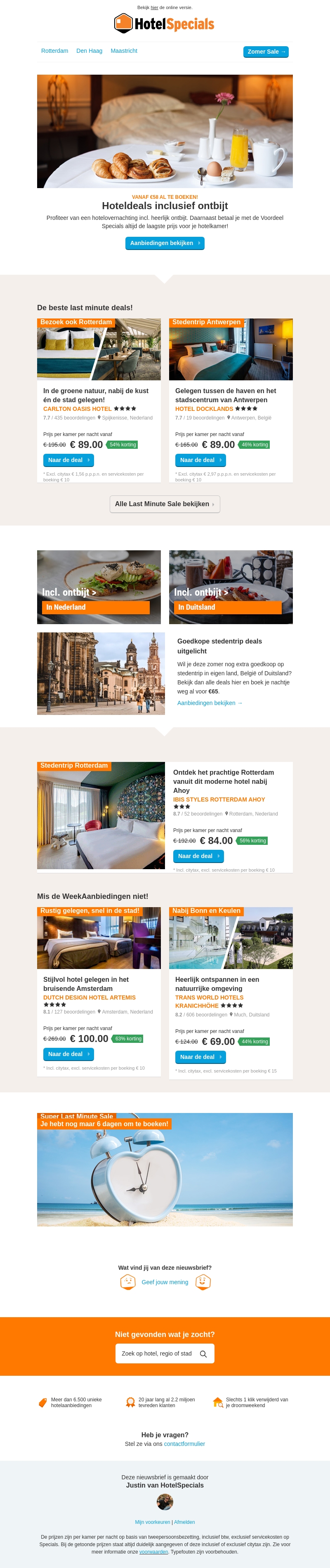 Hoteldeals inclusief ontbijt Hoteldeals inclusief ontbijt