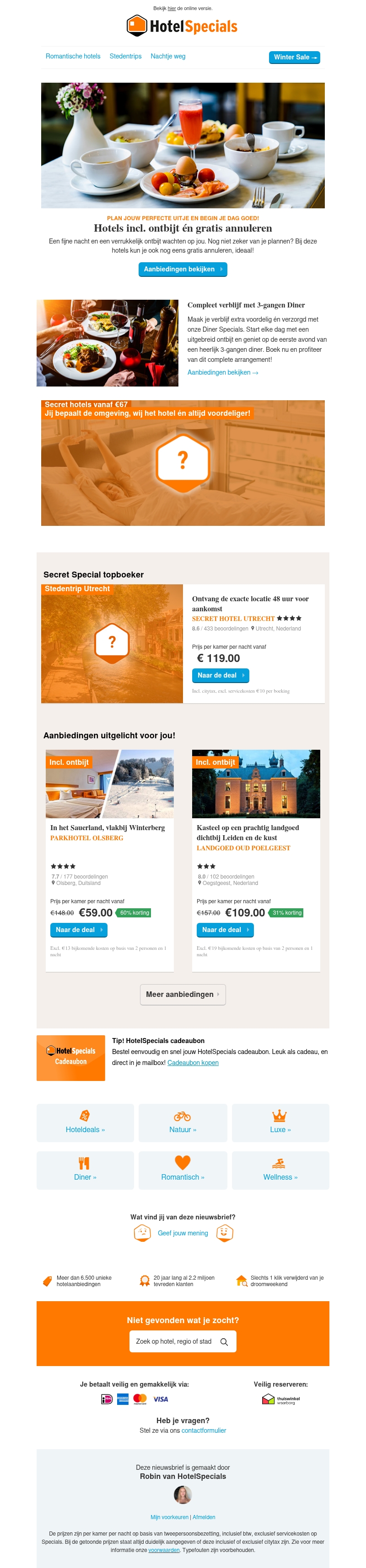 Deals met ontbijt & gratis annuleren Deals met ontbijt & gratis annuleren