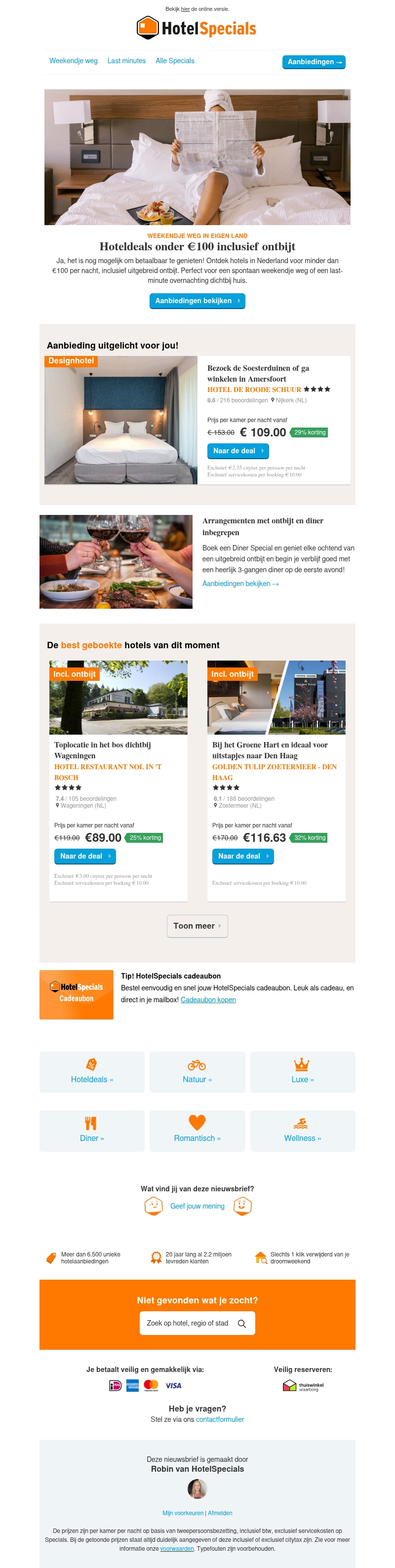 Hoteldeals onder €100 inclusief ontbijt Hoteldeals onder €100 inclusief ontbijt