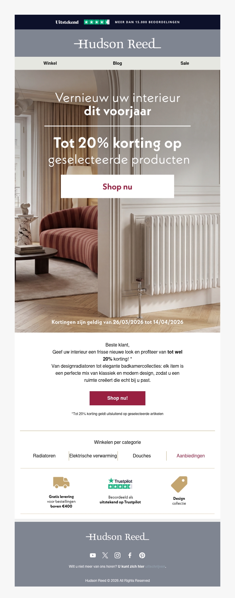 Bespaar tot 20% op tijdloos design Bespaar tot 20% op tijdloos design