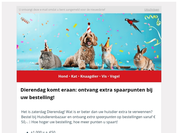 Dierendag komt eraan: ontvang extra spaarpunten bij uw bestelling! 🐶🐈