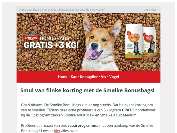 Ze zijn er nog steeds: Smolke Bonusbags 12 + 3 kg GRATIS