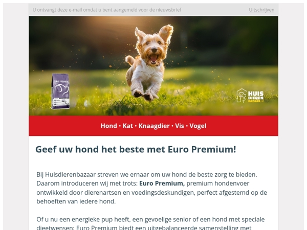 Nieuw bij Huisdierenbazaar: Euro Premium hondenvoer, topkwaliteit voor uw trouwe viervoeter! 🐶