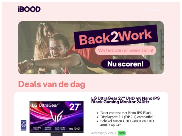 Vandaag: LG UltraGear 27" UHD 4K Nano IPS Black Gaming Monitor 240Hz voor 399,00