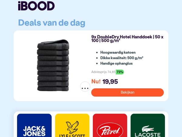 Nu: 9x DoubleDry Hotel Handdoek | 50 x 100 | 500 g/m² voor slechts 19,95 !