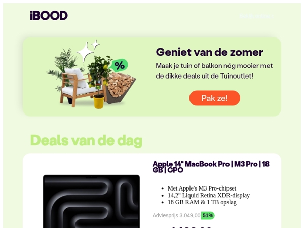 Nu: Apple 14" MacBook Pro | M3 Pro | 18 GB | CPO voor 1.499,00