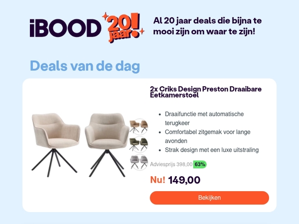Nu: 2x Criks Design Preston Draaibare Eetkamerstoel voor slechts 149,00 !