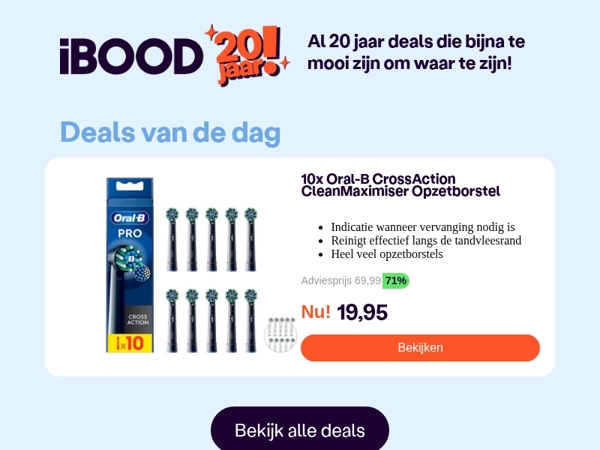 Nu: 10x Oral-B CrossAction CleanMaximiser Opzetborstel voor slechts 19,95 !