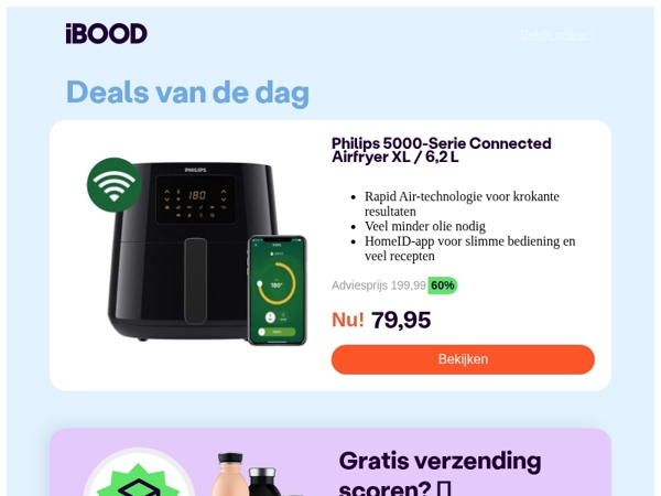 Nu: Philips 5000-Serie Connected Airfryer XL / 6,2 L voor slechts 79,95 !