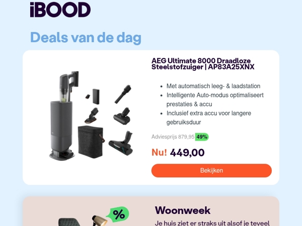 Nu: AEG Ultimate 8000 Draadloze Steelstofzuiger | AP83A25XNX voor slechts 449,00 !