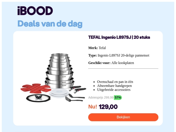 Nu: TEFAL Ingenio L897SJ | 20 stuks voor 129,00