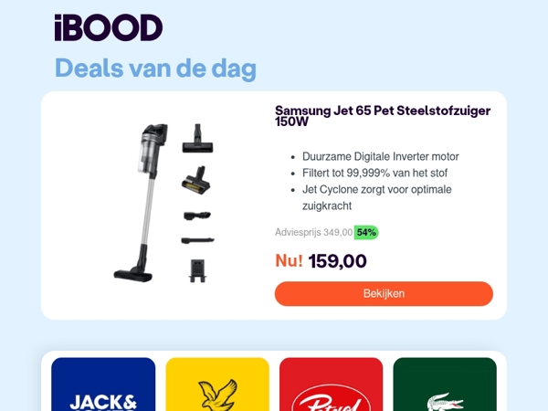 Nu: Samsung Jet 65 Pet Steelstofzuiger 150W voor slechts 159,00 !