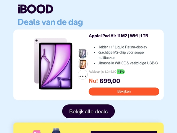 Nu: Apple iPad Air 11 M2 | Wifi | 1 TB voor slechts 699,00 !