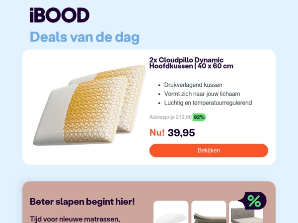 Nu: 2x Cloudpillo Dynamic Hoofdkussen | 40 x 60 cm voor 39,95