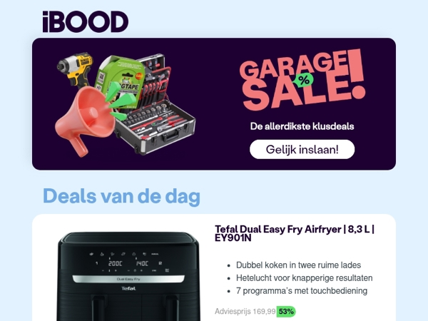 Nu: Tefal Dual Easy Fry Airfryer | 8,3 L | EY901N voor 79,95