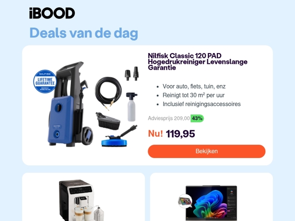 Nu: Nilfisk Classic 120 PAD Hogedrukreiniger Levenslange Garantie voor slechts 119,95 !