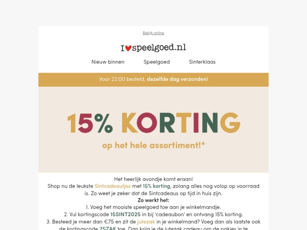 15% SINTKORTING op het hele assortiment!* ✨