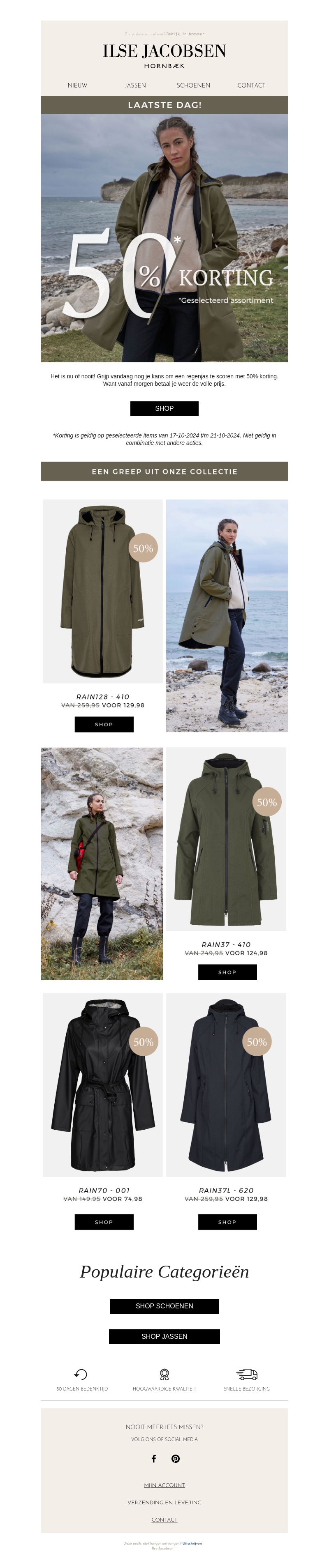 Laatste dag: regenjassen -50% Laatste dag: regenjassen -50%