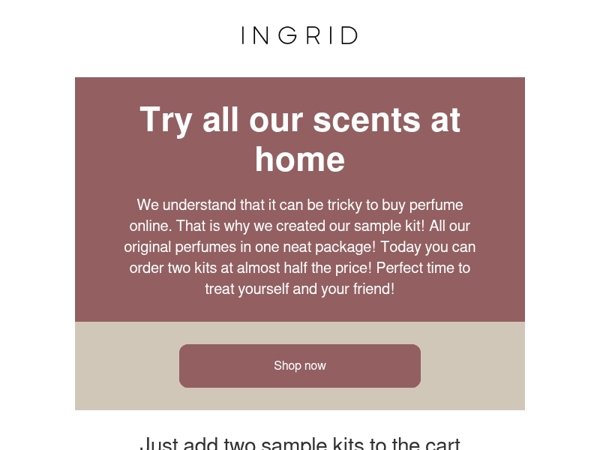 TODAY: Super deal on sample kits from INGRID❤️