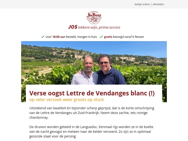 Verse oogst Lettre de Vendanges blanc (!)