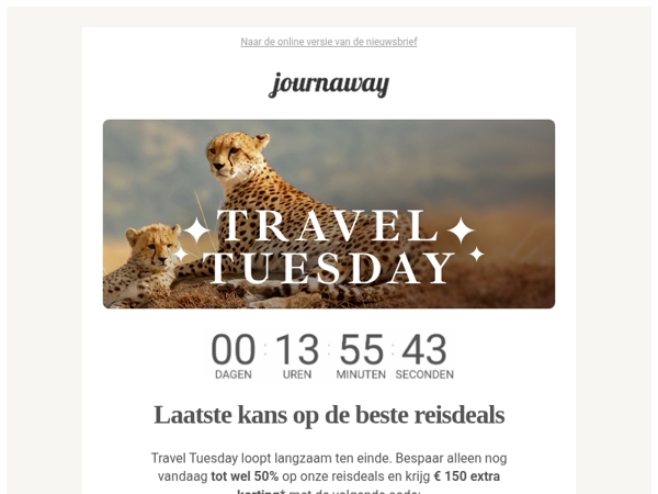 Nog 24 uur: Travel Tuesday eindigt vandaag ⏰