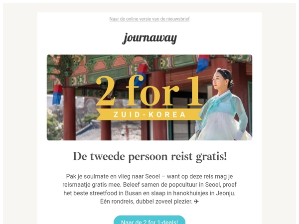2 for 1 Zuid-Korea: je reismaatje mag gratis mee