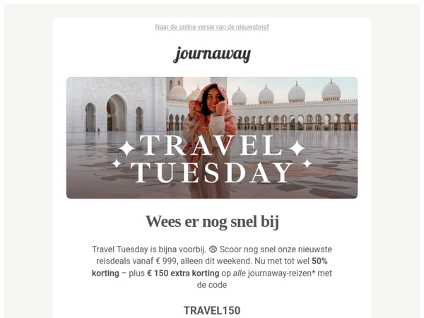 Laatste kans: Travel Tuesday-deals eindigen op zondag ⏳