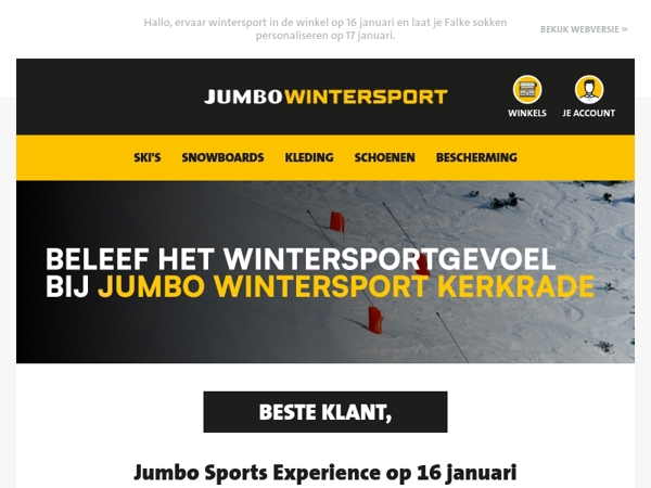 Beleef het wintersportgevoel bij Jumbo wintersport Kerkrade