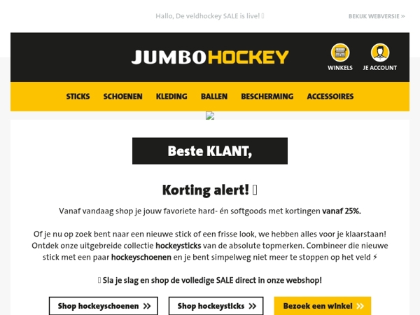 Nu 25% korting op hockeyartikelen