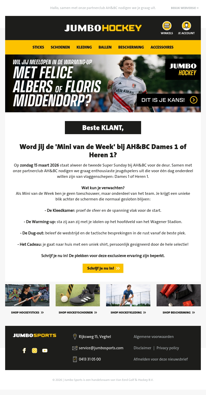 Word jij de 'Mini van de Week' bij AH&BC Dames 1 of Heren 1? Word jij de 'Mini van de Week' bij AH&BC Dames 1 of Heren 1?