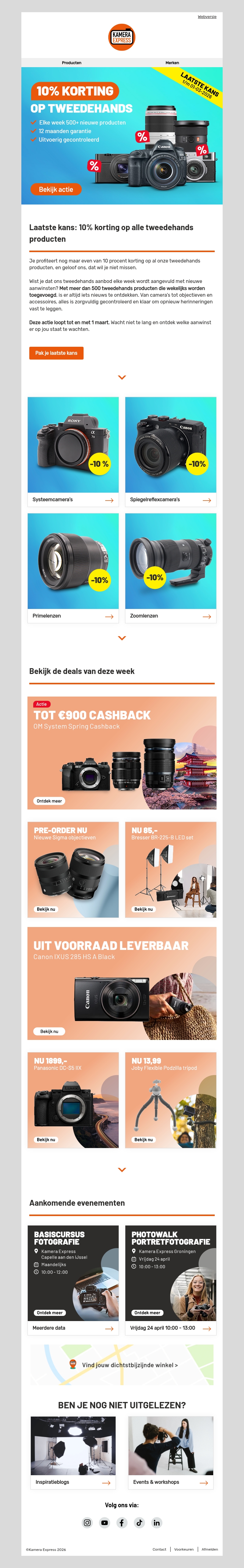 Laatste kans op 10% korting op alle tweedehands producten Laatste kans op 10% korting op alle tweedehands producten