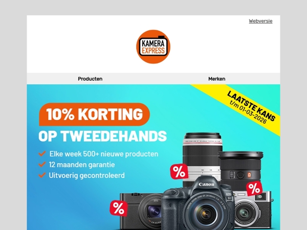Laatste kans op 10% korting op alle tweedehands producten