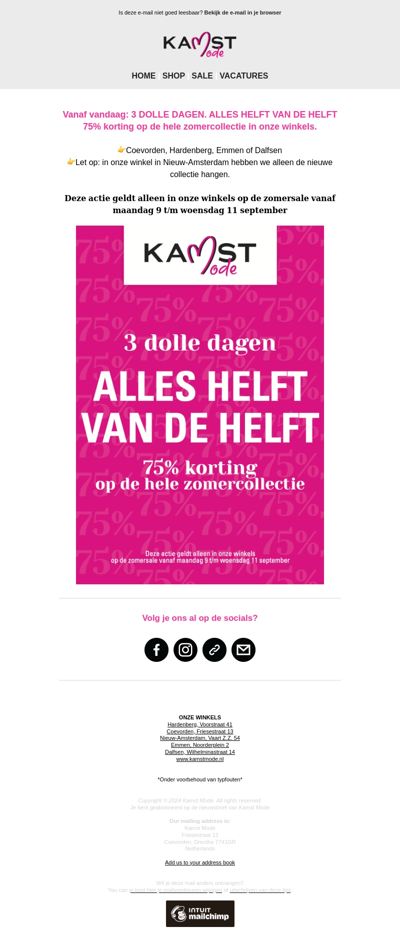 3 DOLLE DAGEN 👉 75% korting op de zomercollectie! 3 DOLLE DAGEN 👉 75% korting op de zomercollectie!