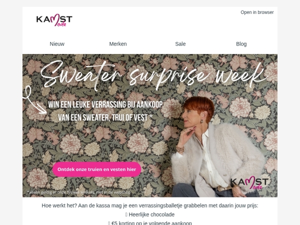 Sweater surprise week: altijd prijs na aankoop van een sweater, trui of vest!