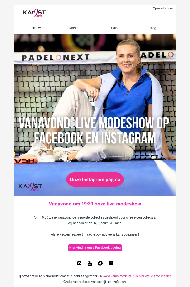 Vanavond 19:30 onze live modeshow! Vanavond 19:30 onze live modeshow!