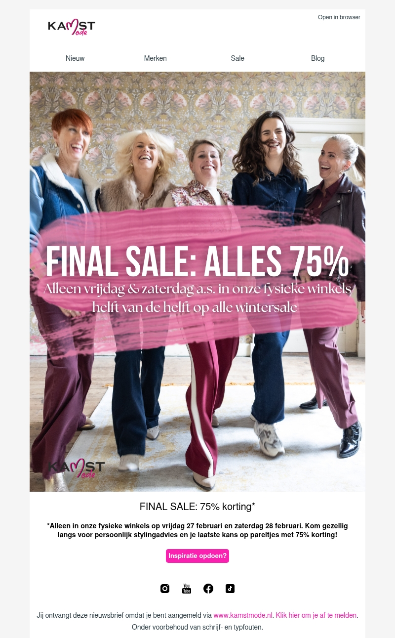 FINAL SALE 75% KORTING in onze fysieke winkels FINAL SALE 75% KORTING in onze fysieke winkels