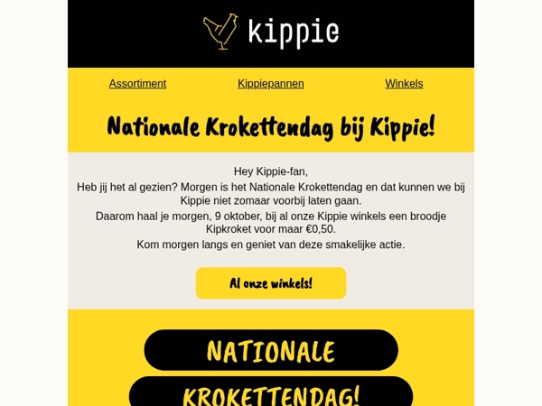 Alleen morgen: broodje kipkroket voor €0,50 bij Kippie!