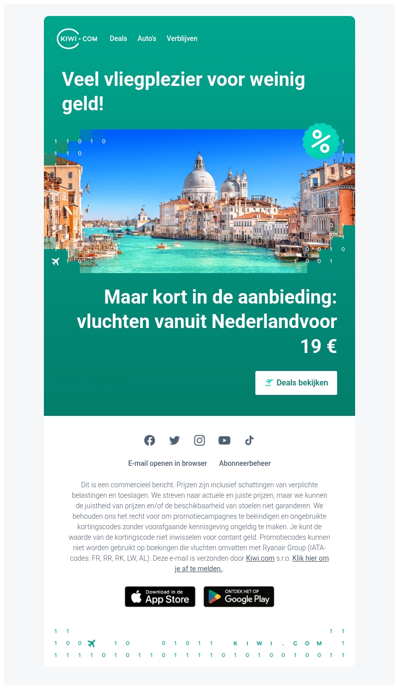 Vluchten voor 19 € vanuit Nederland in onze flashsale Vluchten voor 19 € vanuit Nederland in onze flashsale