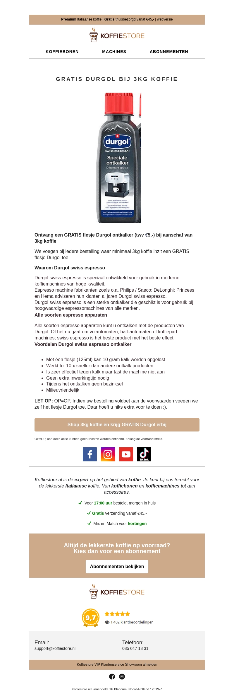 GRATIS Durgol bij 3kg koffie☕ GRATIS Durgol bij 3kg koffie☕