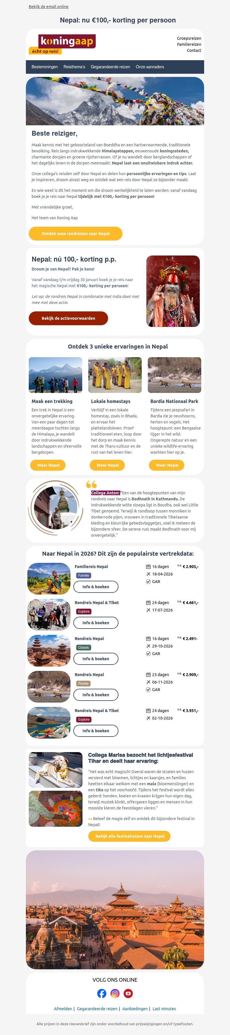 Op reis naar Nepal? Profiteer nu van €100 korting p.p. Op reis naar Nepal? Profiteer nu van €100 korting p.p.